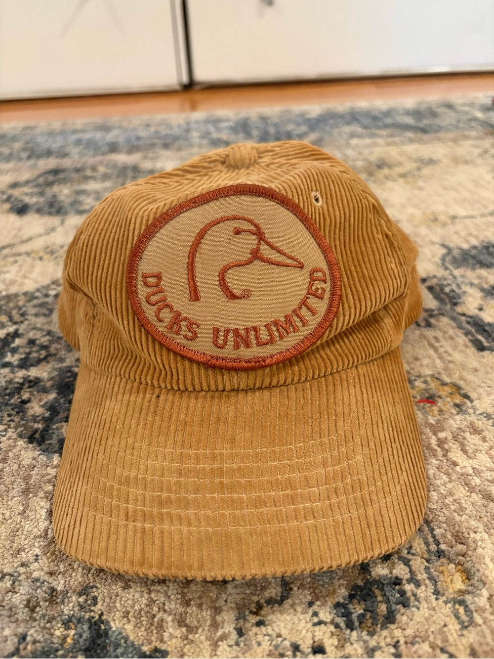 Vintage Ducks Unlimited Corduroy Patch Snapback Hat Tan Brown Cap Hunting